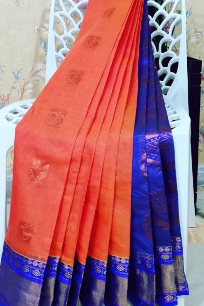 Soft Blue Cotton Silk Saree Oshee