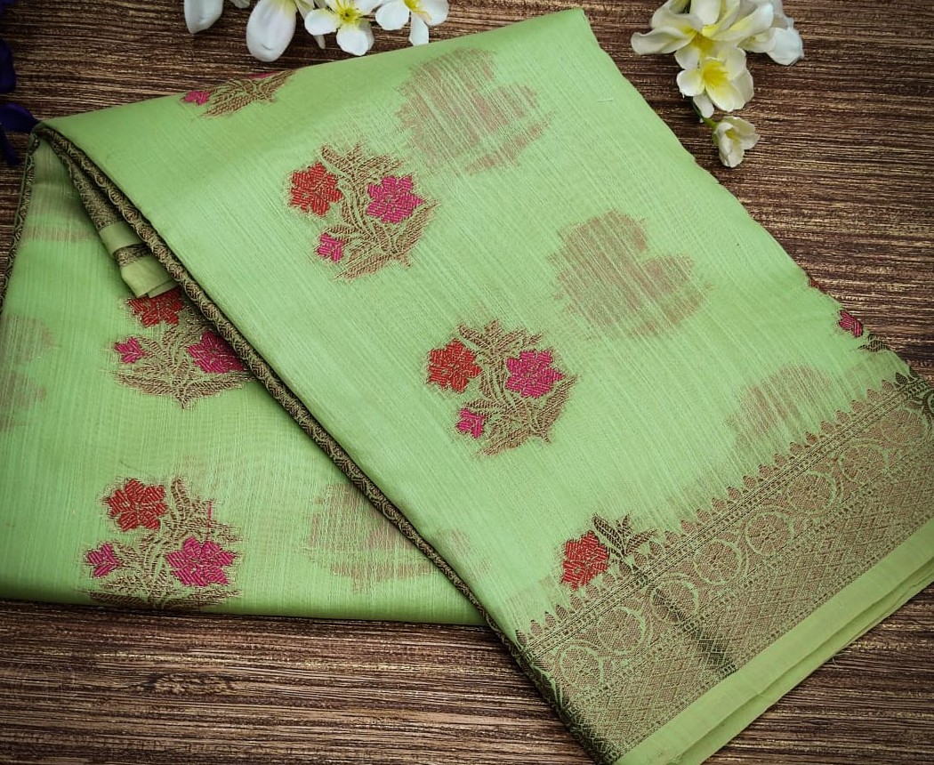 Get the Best Deal on Green Venishka Linen Cotton Saree