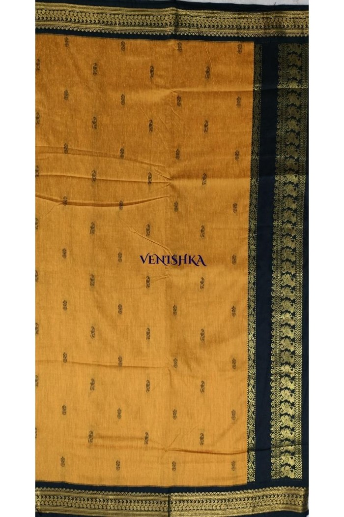 Kalyani Cotton Saree - Orange x Midnight Blue