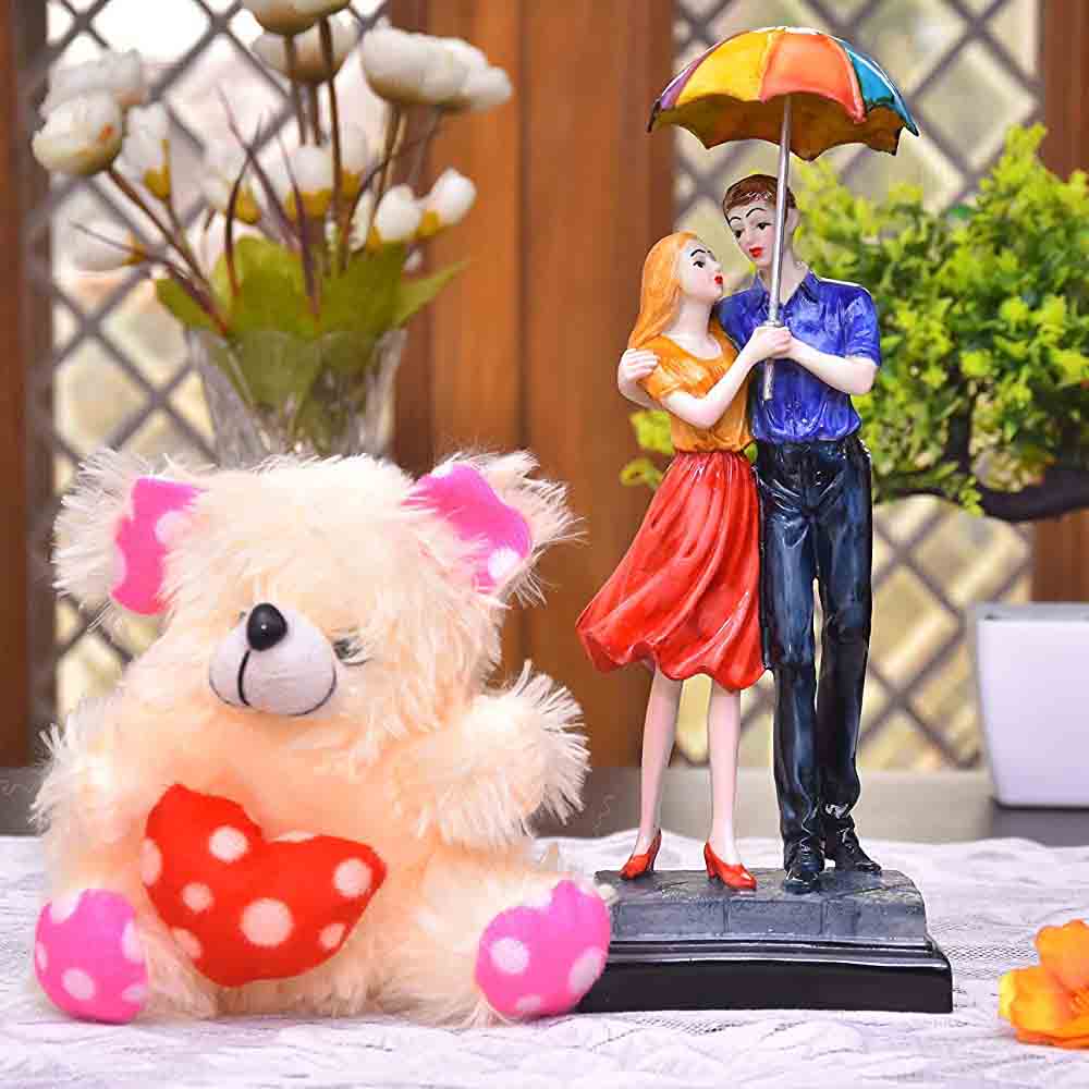 Lovely Couple Statue Holding an Umbrella with a Teddy Bear | Call ...