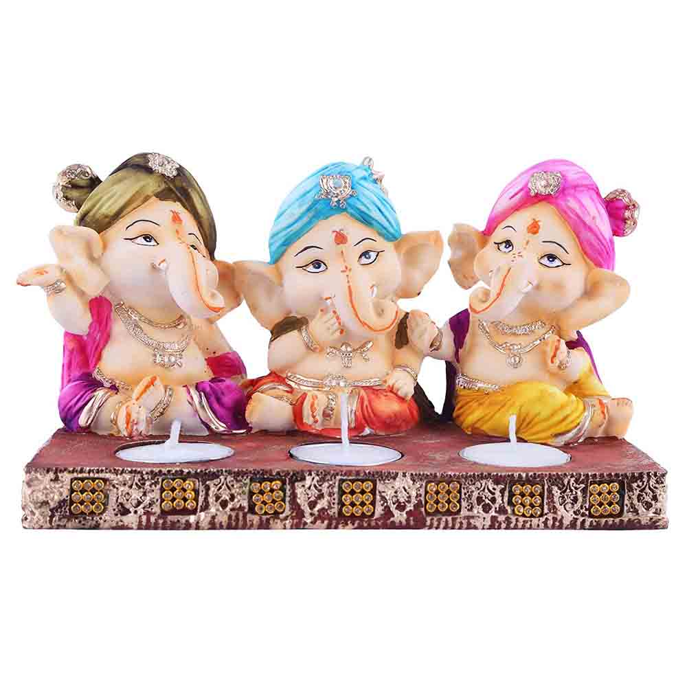 Lord Baby Ganesha in three mudras with Tealights Online | 8884243583 | Lord  Baby Ganesha Idol with Tealights