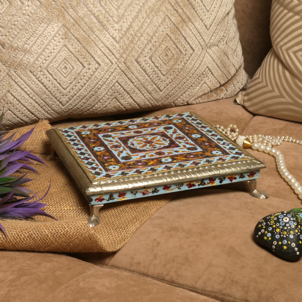 Blue Mina/meena chowki with metal legs