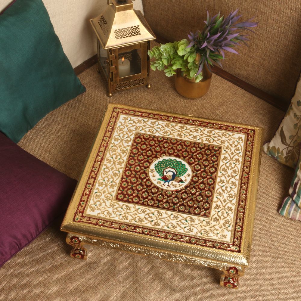 PEACOCK DESIGN GOLDEN MEENA CHOWKI 18X18