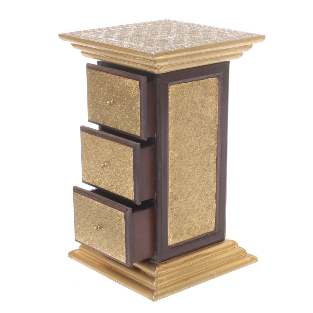 3 DRAWER BRASS PILLAR