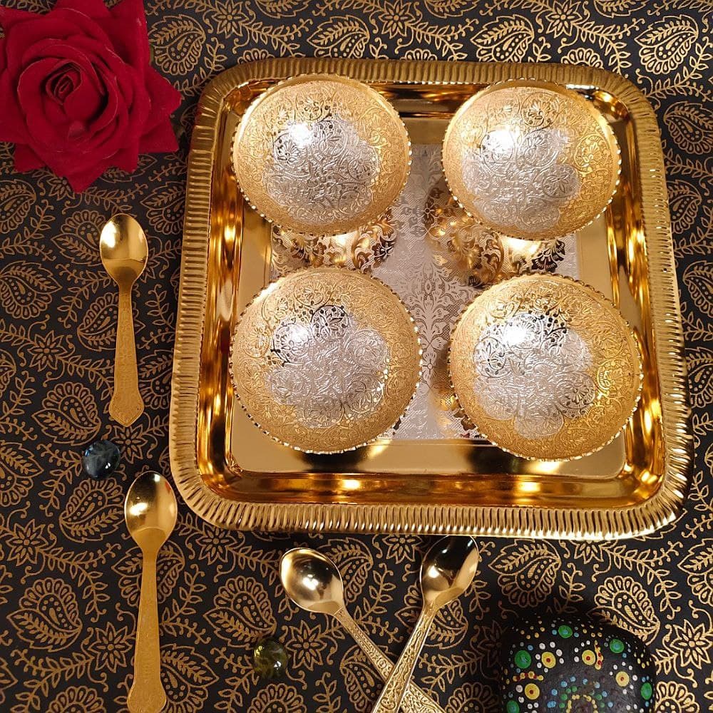 4 Pcs Dinner Bowl Set With Spoon & Tray