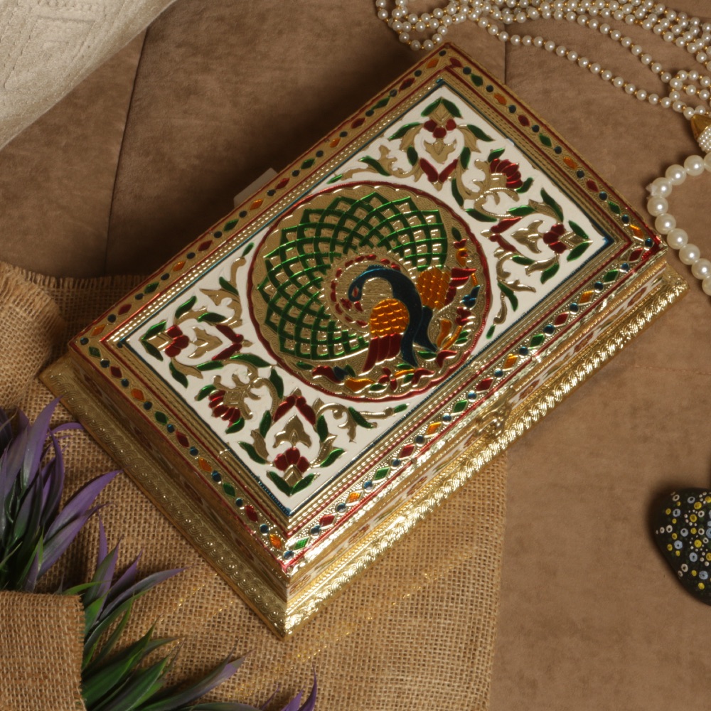 8X12 WOODEN MINA PEACOCK DRY FRUIT BOX