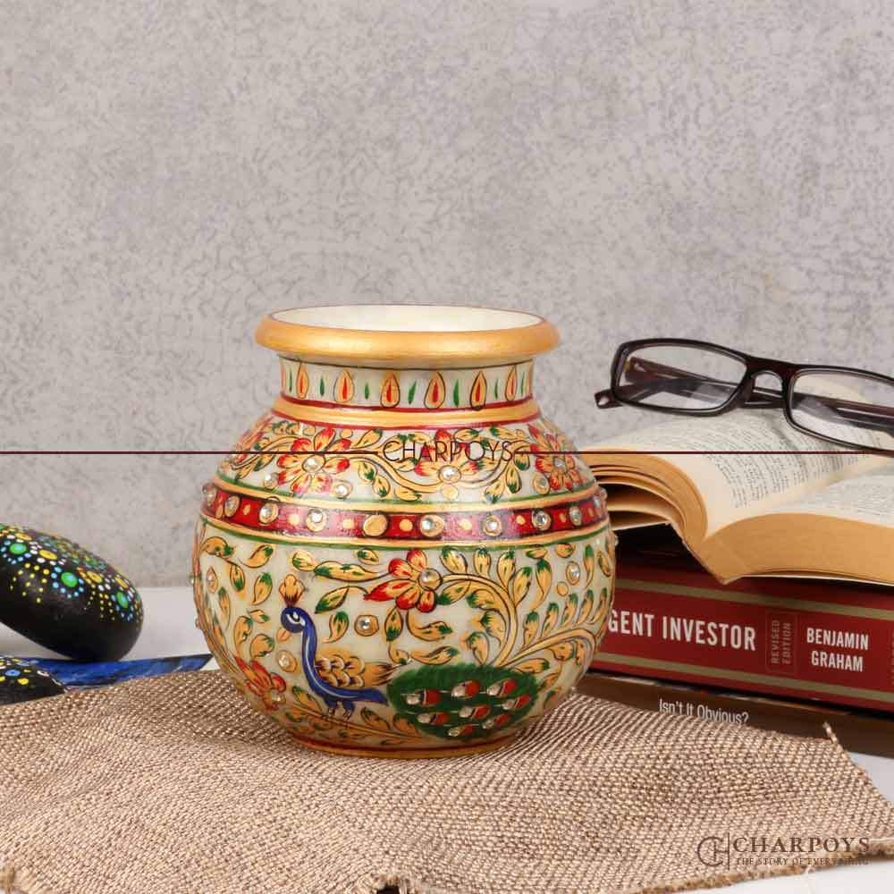 Marble Flower Pot Rajasthani Painted Design