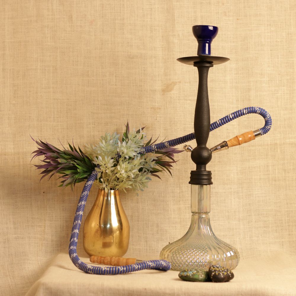 12‘’ Miniature double Hose Hookah decorative brass incense burner vintage blue 