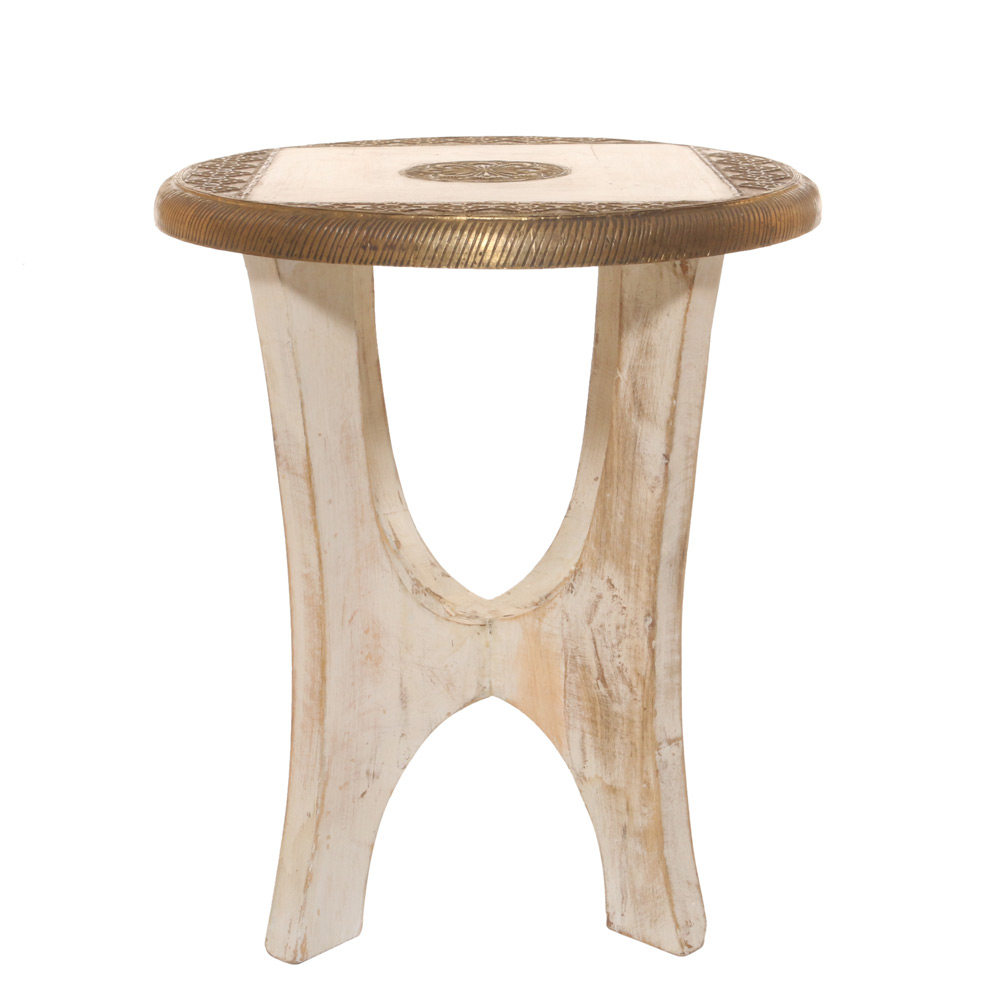 BRASS WHITE SIDE STOOL