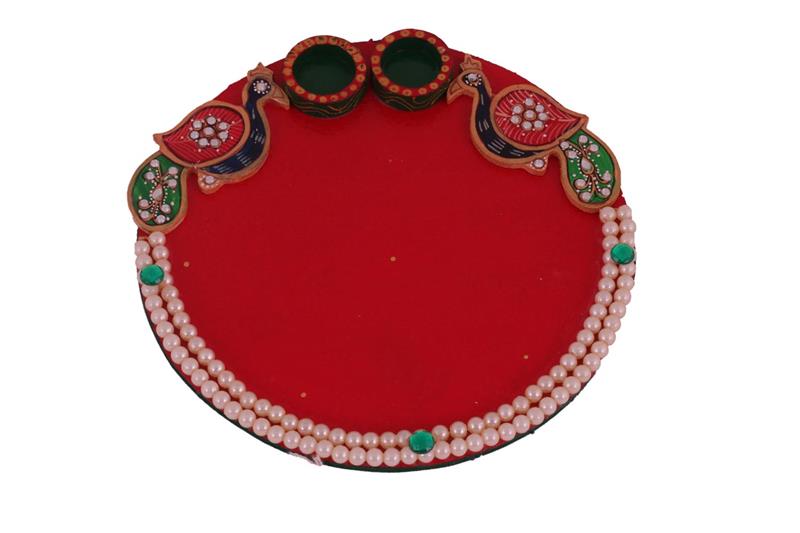 2 LINE PEARL STUDDED DUAL PEACOCK POOJA THAALI
